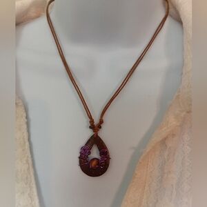 Artisan Brown and Purple Pendant Necklace
